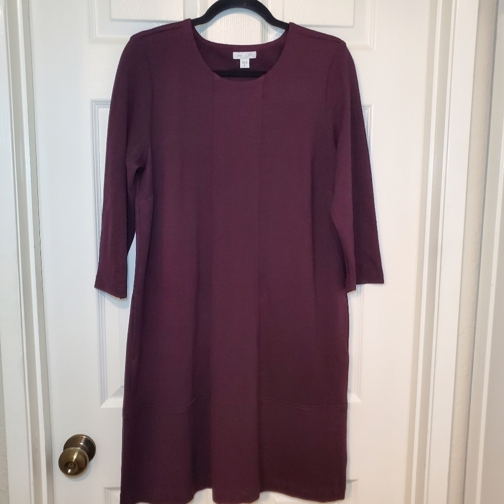 J. Jill Ponte Knit Black Red Herringbone Dress with Pockets Sz MP